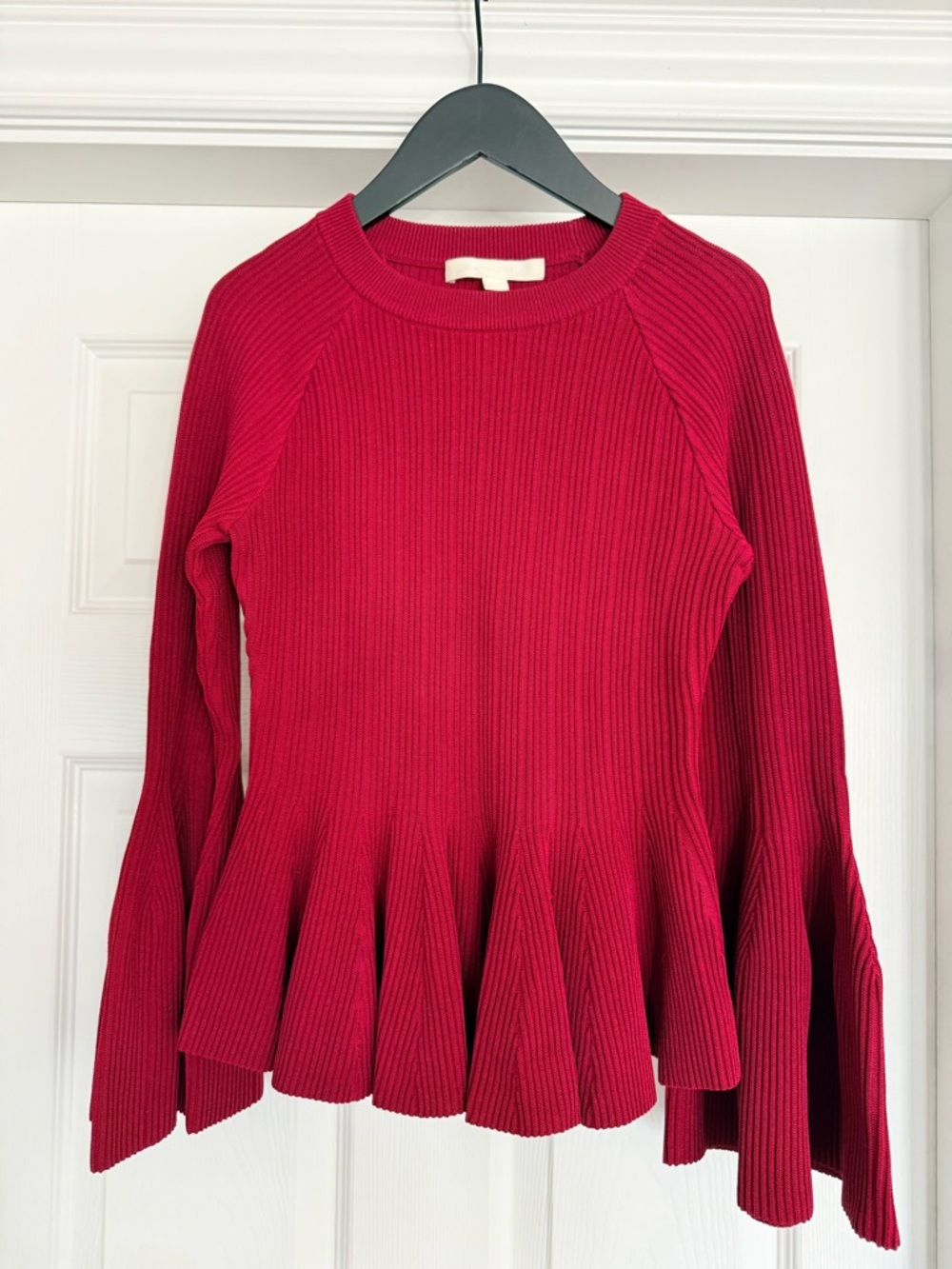 Jonathan Simkhai Ribbed Bell Sleeve Sweater Top - Deep Wine